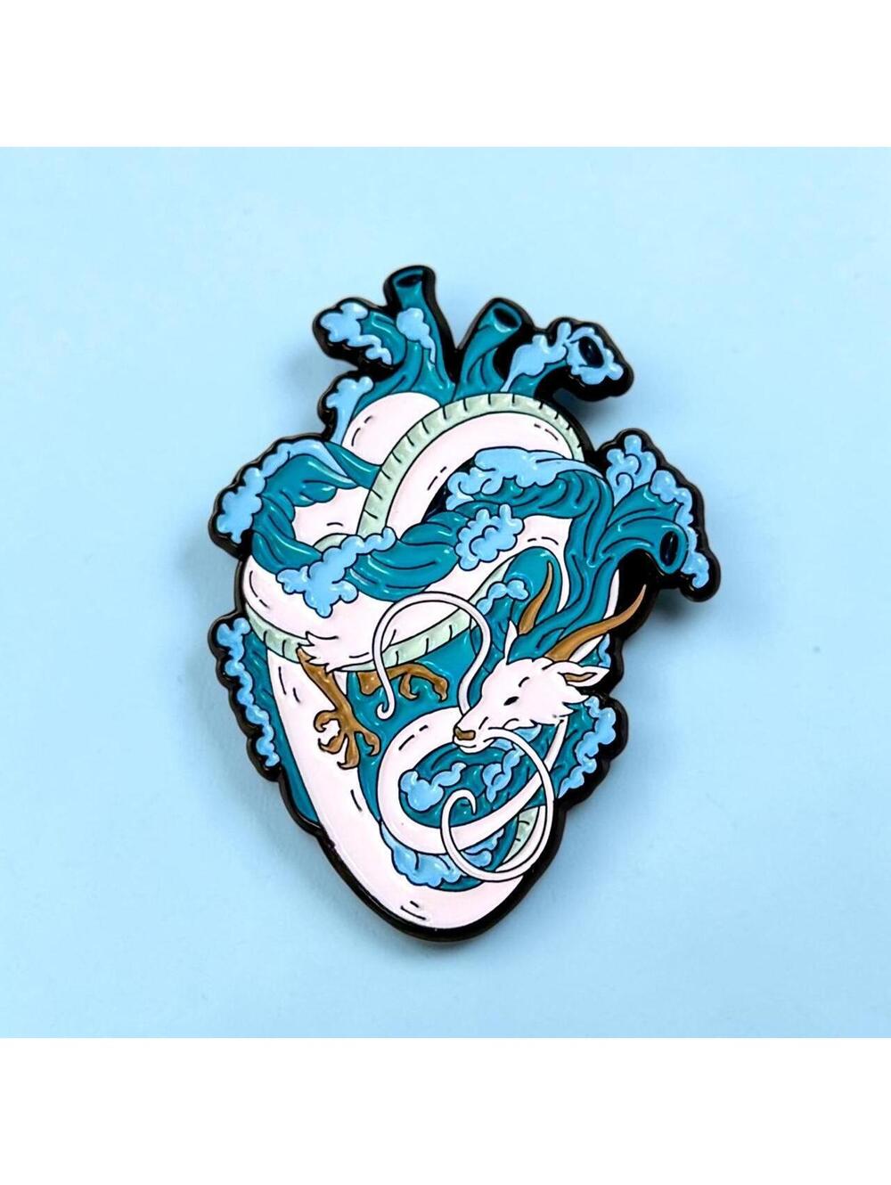 Studio Ghibli Spirited Away Haku White Dragon Anatomical Heart Enamel Pin